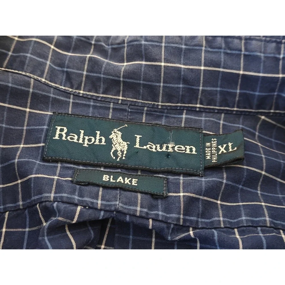 Polo‎ Ralph Lauren Blake Mens XL Navy Blue Grid Check Button Down Shirt Cotton